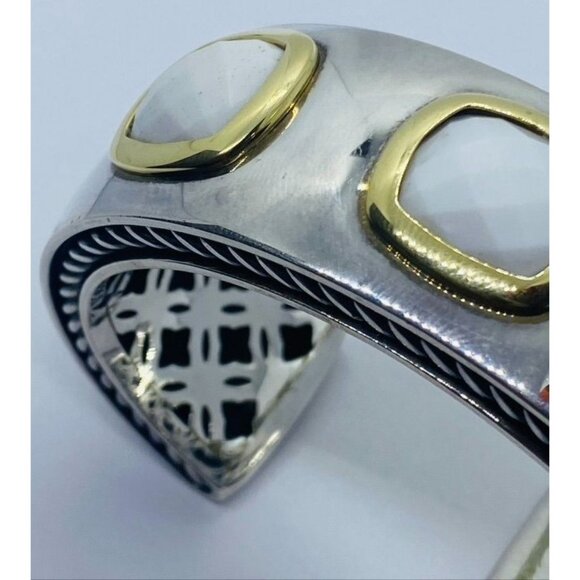 DAVID YURMAN SILVER 925 & 18K GOLD ALBION WHITE AGATE 25MM Wide - Picture 15 of 16